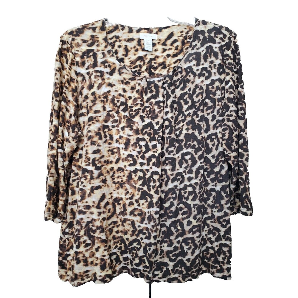 Chico's Rayon Animal Print Scoop Neck 3/4 Sleeve Blouse Size 2 Large
